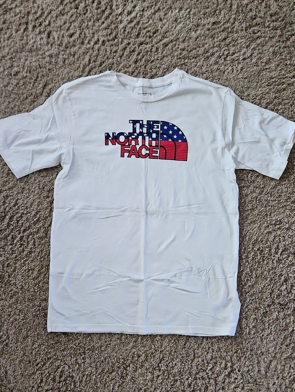 The North Face White Short Sleeve Tee with Red, White, & Blue Logo